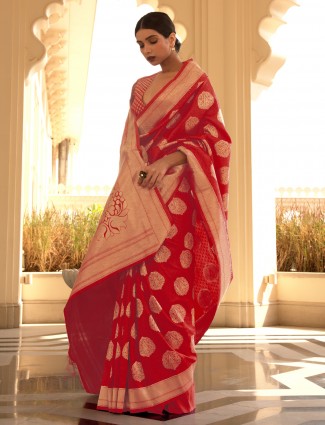 Red innovative jacquard silk weddding occasions saree