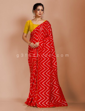Red leheriya style dola silk saree