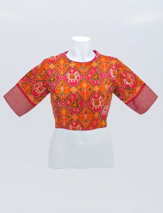 Orange patola silk zari decorated printed blouse