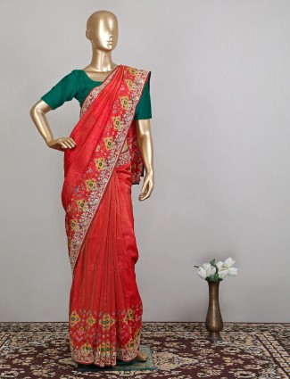 Red patola silk saree with for weddings