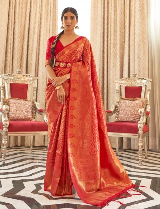 Red traditional kanjivaram silk saree for wedding session