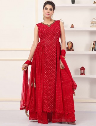 Red wedding wear sequins work details palazzo suit for women