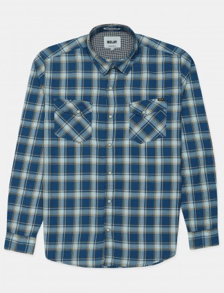 Relay blue checks cotton casual wear shirt