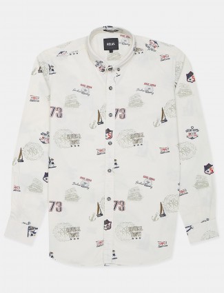 Relay printed cream shirt for men in cotton