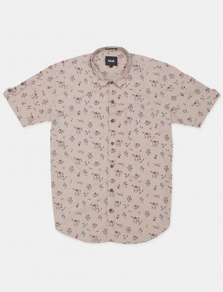 Relay printed style beige hue cotton casual shirt