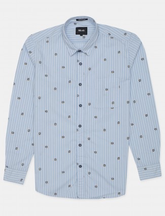 Relay printed style blue slim-fit cotton shirt