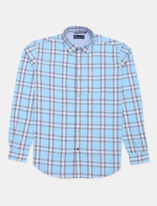 River Blue checks sky blue cotton shirt for casual day out