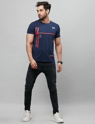 River Blue cotton navy colored printed t-shirt