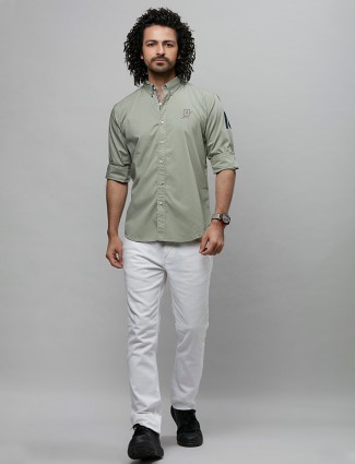 River Blue olive solid casual shirt in cotton