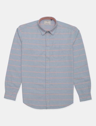 River blue presented striped style casual wear grey shirt