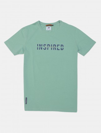 River Blue printed pista green tshirt for mens