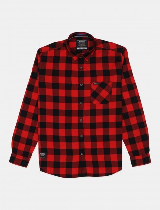 River Blue shirt in red checks cotton for casual wear