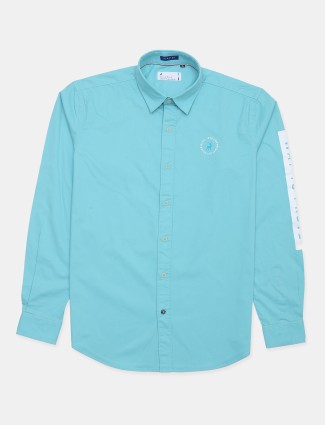 River Blue solid mint green casual shirt in cotton