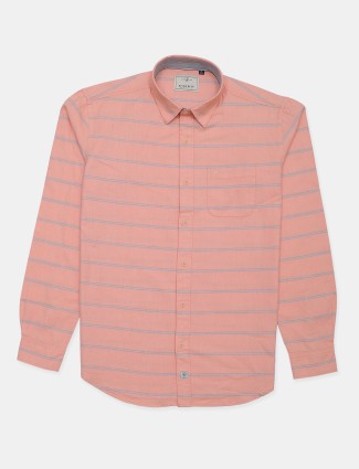 River Blue striped peach cotton casual shirt