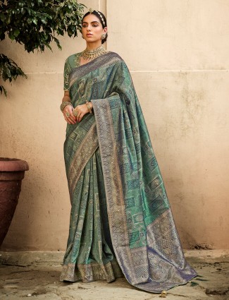 Rock green alluring wedding look saree in banarasi silk