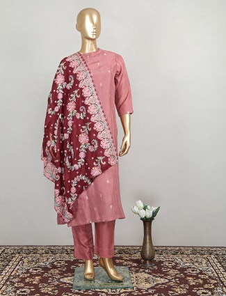 Rose pink cotton silk pant salwar kameez for festive