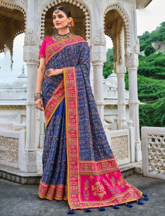 Royal blue latest designer wedding events saree in banarasi silk