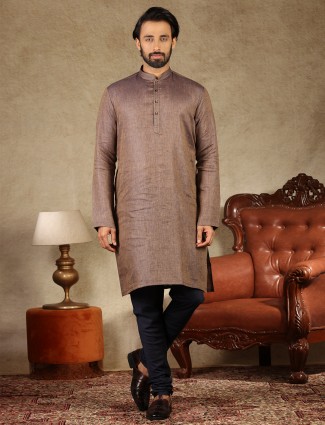 Royal grey solid cotton fabric kurta suit