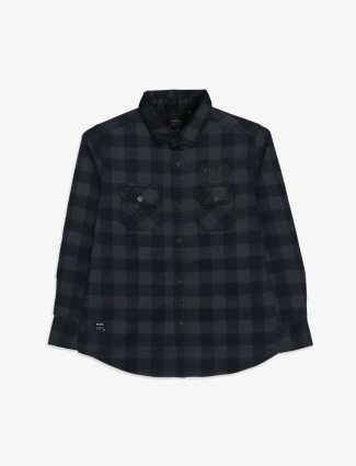 Ruff cotton dark grey checks shirt