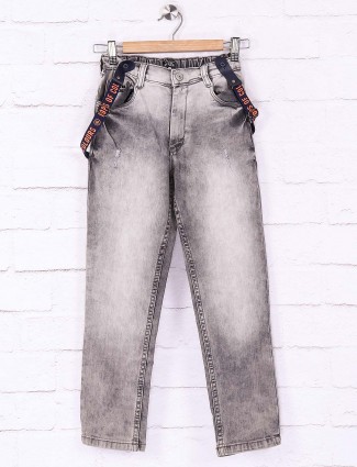 Ruff grey color washed solid jeans