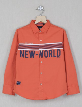 Ruff orange printed cotton shirt