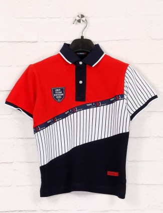 Ruff white and red stripe polo t-shirt