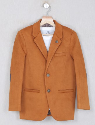 Rust orange terry rayon blazer for boys in solid style
