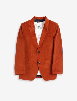 Rust orange textured corduroy blazer
