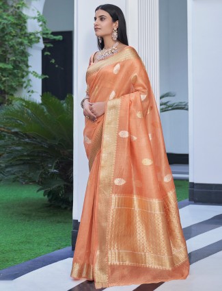 Sandstone orange amazing wedding ceremonies saree in linen