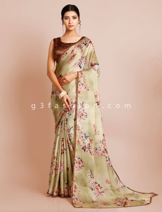 Satin silk green wedding wear saree