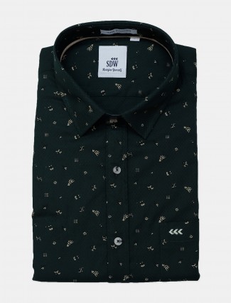 SDW bottle green color printed cotton shirt