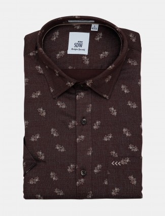SDW brown cotton printed pattern shirt