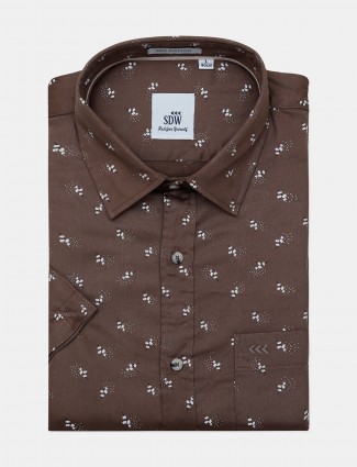 SDW brown printed mens formal shirt