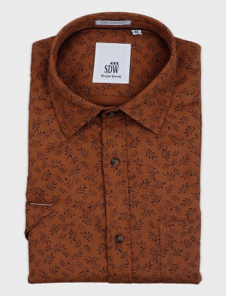 SDW brown printed mens shirt