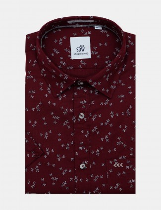 SDW maroon formal printed pattern shirt