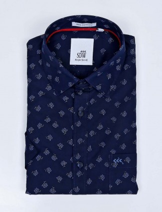SDW navy color printed cotton fabric shirt