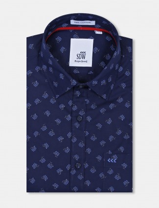 SDW navy color printed formal shirt