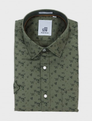 SDW olive printed mens shirt