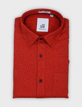 SDW red printed pattern slim fit shirt
