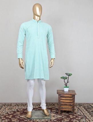 Sea green cotton festive wear kurta set