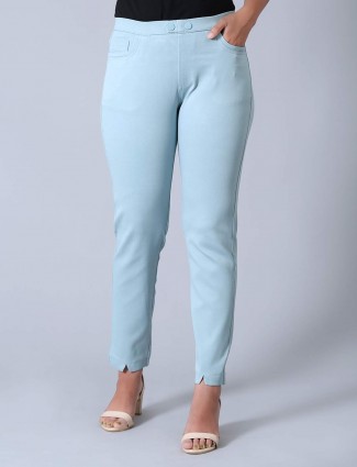 Sea green cotton jeggings for casual outings