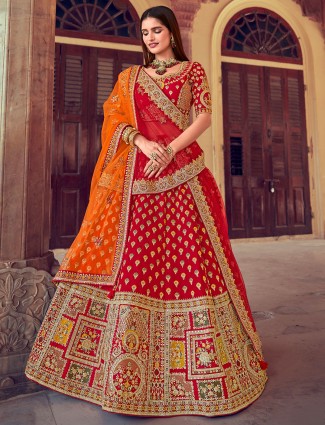 Silk luxuriant lehenga choli for wedding occasions in red