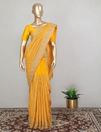 Silk saree for wedding functions in charming honey yellow