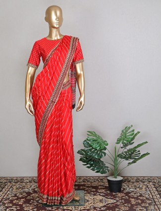 Silk wedding event saree in red with ready made blouse