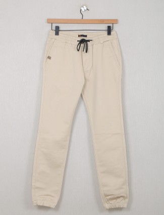 Six Element beige cottom slim fit trouser for mens