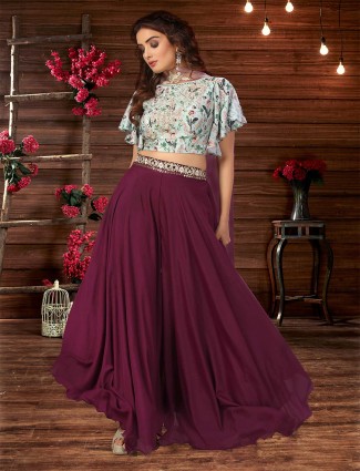 Sky and purple designer georgette palazzo suit for wedding events