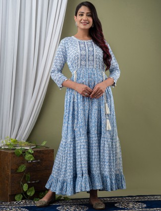 Sky blue cotton kurti for women casual day outing