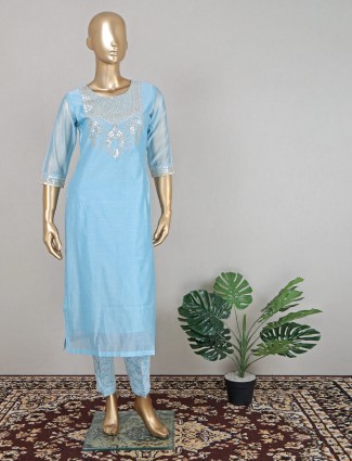 Sky blue cotton silk punjabi style salwar kameez 