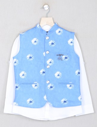 Sky blue cotton silk waistcoat for Boys