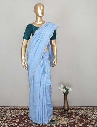 Sky blue extravagant designer silk saree for women